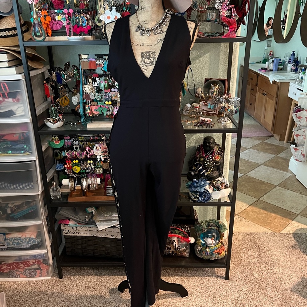 Bebe Black Jumpsuit with Nude Embellishment!